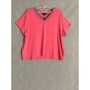 Tommy Hilfiger Short Sleeve T-Shirt Women's 3X Striped V-Neck Bubblegum NEW